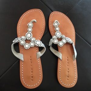 Trina Turk size seven silver jeweled flats